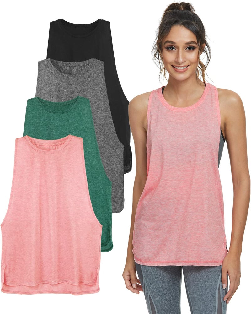 Cosy Pyro Workout Tank Tops for Women Lightweight Running Tanks Basic Gym Tops Sleeveless Athletic Yoga Shirts-4 Pack Black/Dark Gray/Army/Pink L - Image 1